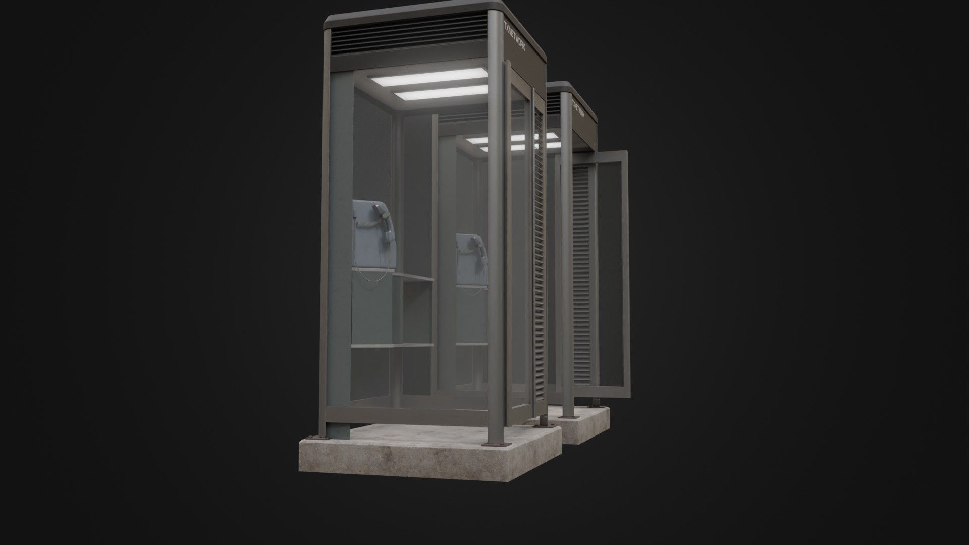 Japanese Phone box public telephone Low-poly 3D model_12