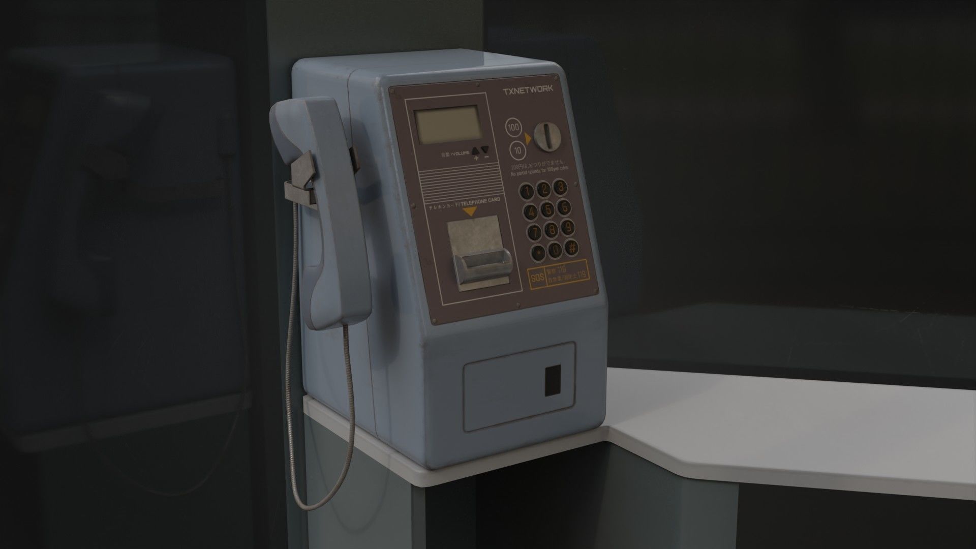 Japanese Phone box public telephone Low-poly 3D model_1