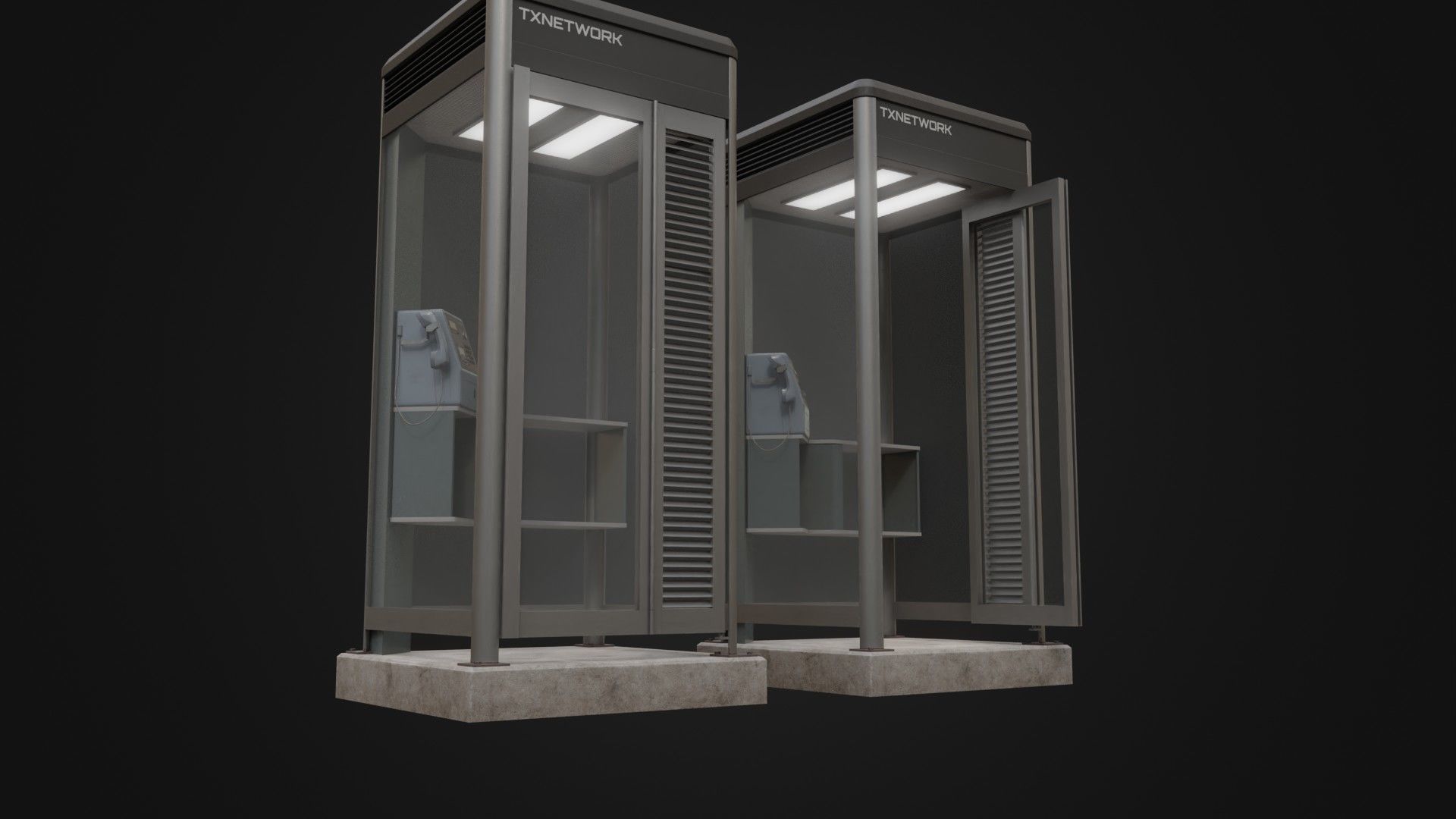 Japanese Phone box public telephone Low-poly 3D model_8