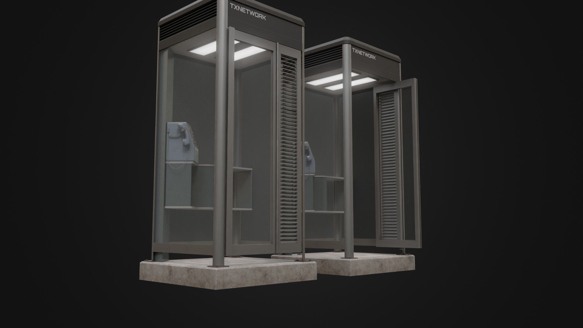Japanese Phone box public telephone Low-poly 3D model_9
