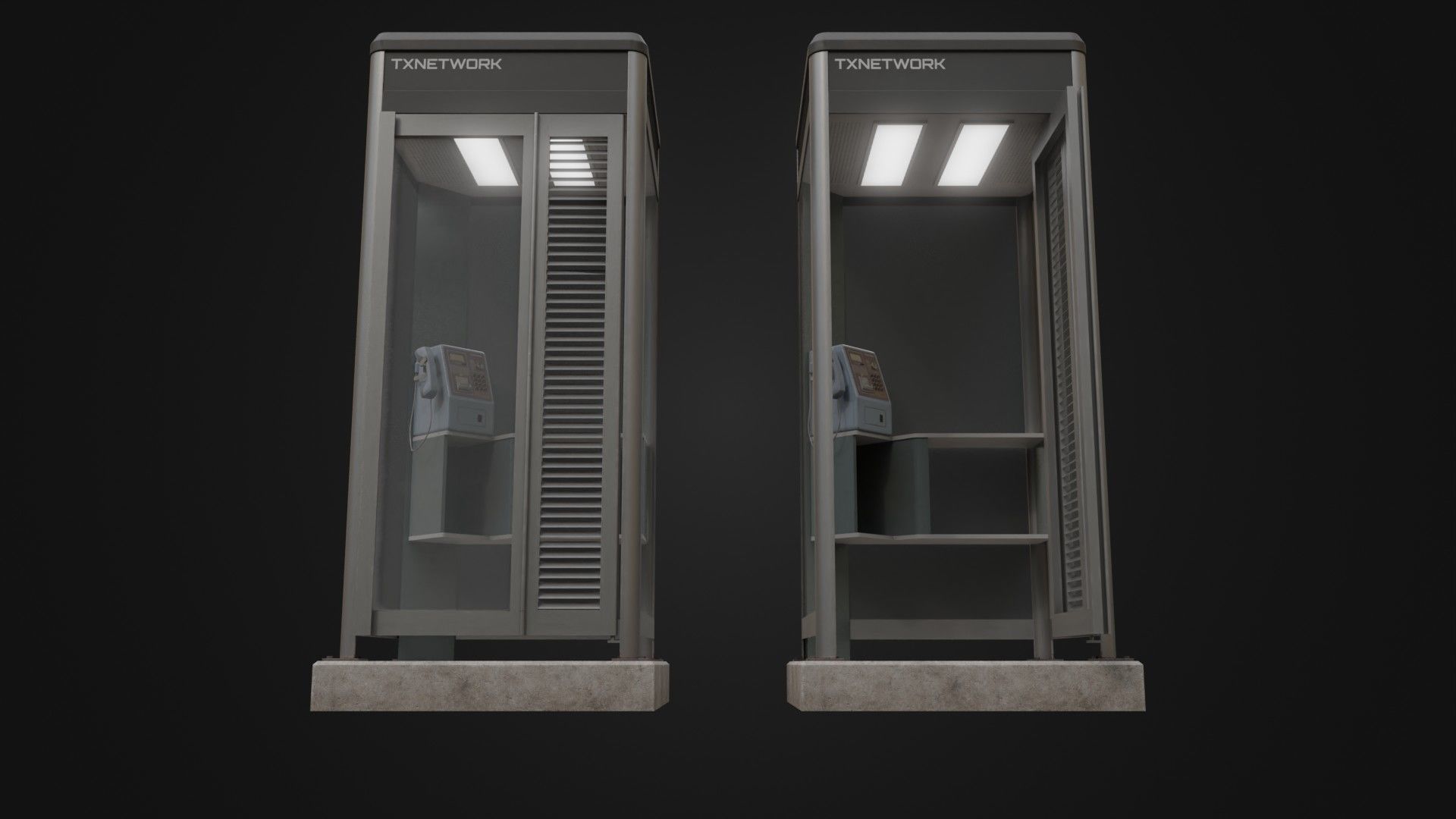 Japanese Phone box public telephone Low-poly 3D model_4