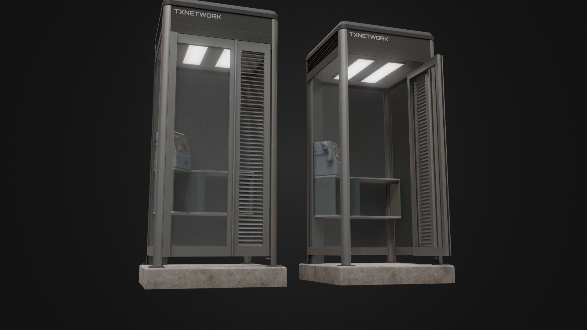 Japanese Phone box public telephone Low-poly 3D model_7