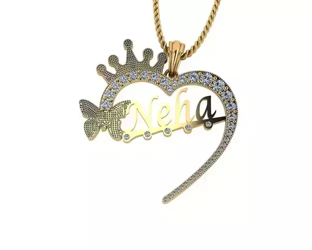 Pendent name neha in gold and diamonds