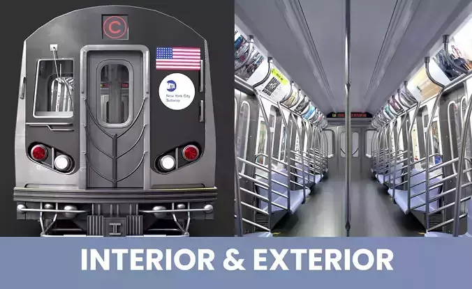 Subway train with interior Low-poly 3D model