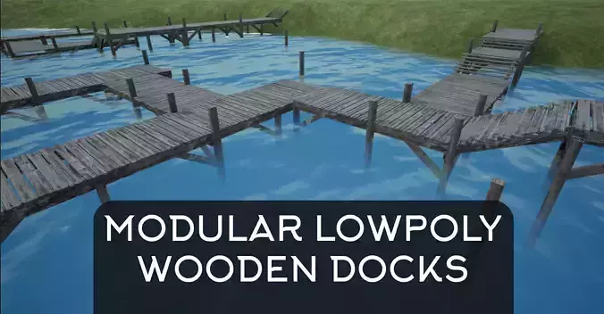 Modular Lowpoly Wooden Dock Parts Low-poly 3D model