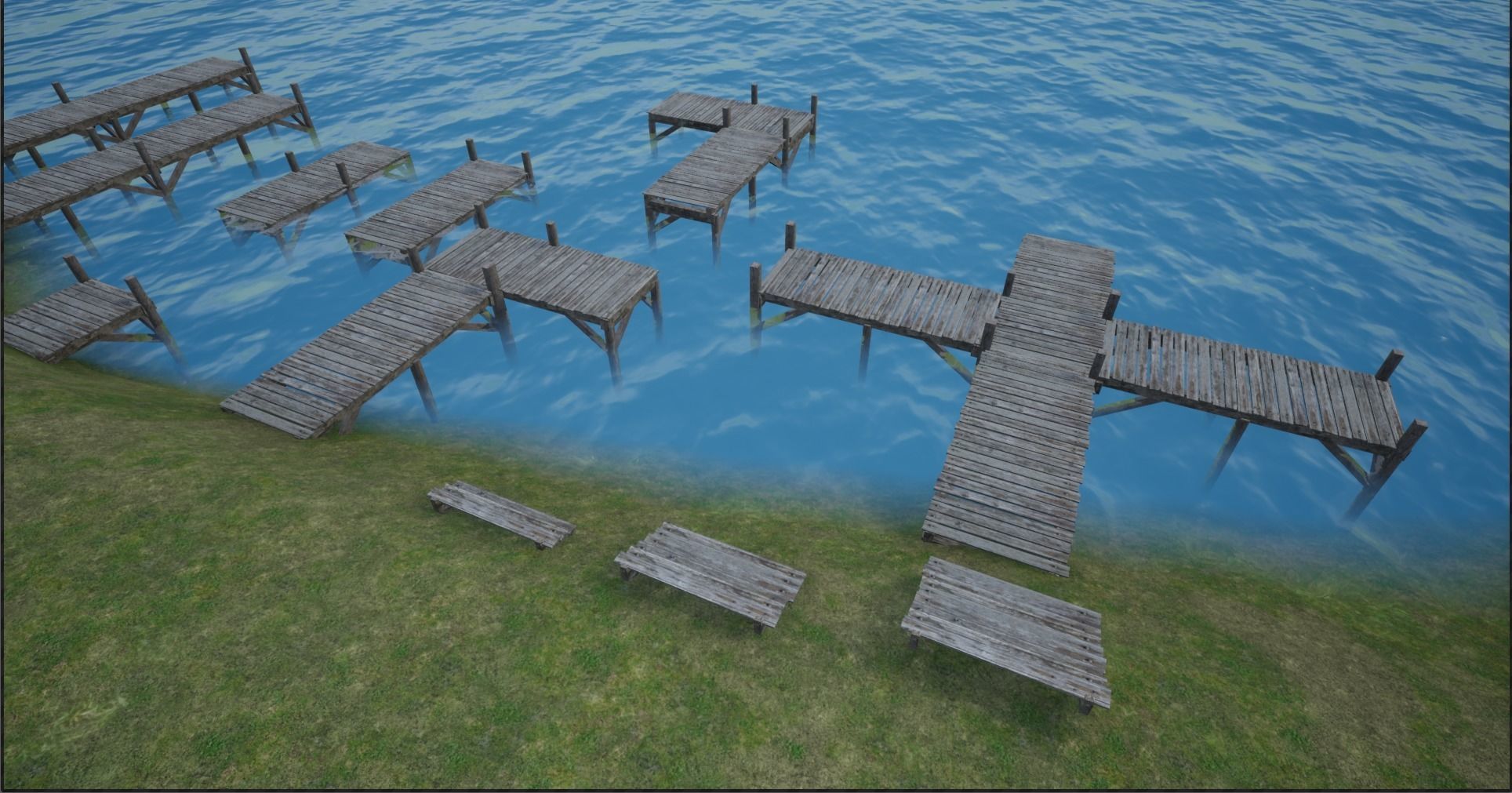 Modular Lowpoly Wooden Dock Parts Low-poly 3D model_16