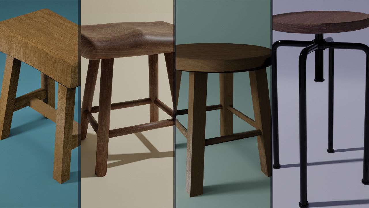 Free Stool Pack of 4 - PBR Lowpoly 3D model - Cuboidal Studios Free low-poly 3D model_1