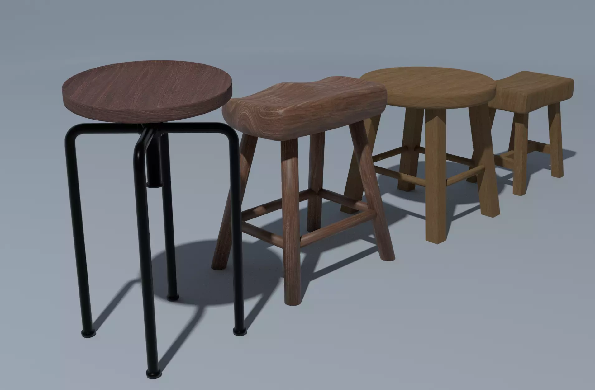 Free Stool Pack of 4 - PBR Lowpoly 3D model - Cuboidal Studios Free low-poly 3D model_0