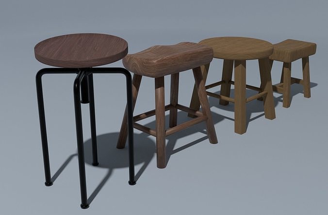 Free Stool Pack of 4 - PBR Lowpoly 3D model - Cuboidal Studios Free low-poly 3D model