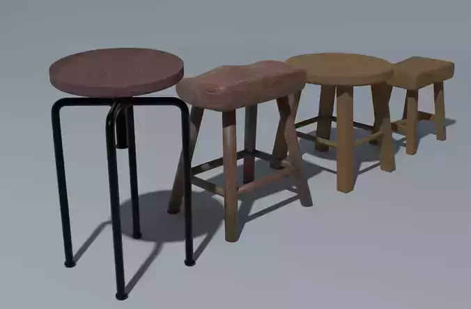 Free Stool Pack of 4 - PBR Lowpoly 3D model - Cuboidal Studios Free low-poly 3D model