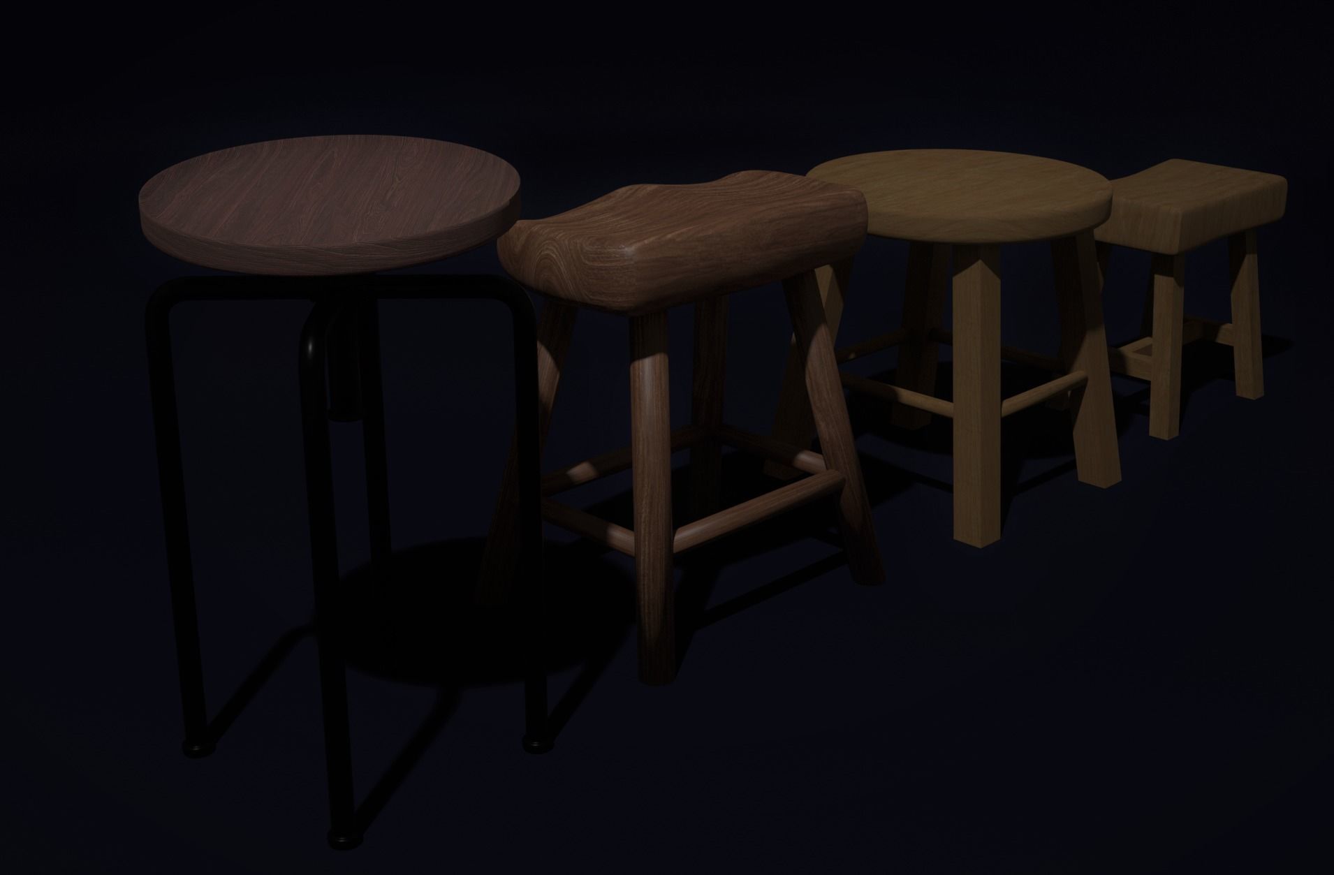 Free Stool Pack of 4 - PBR Lowpoly 3D model - Cuboidal Studios Free low-poly 3D model_2
