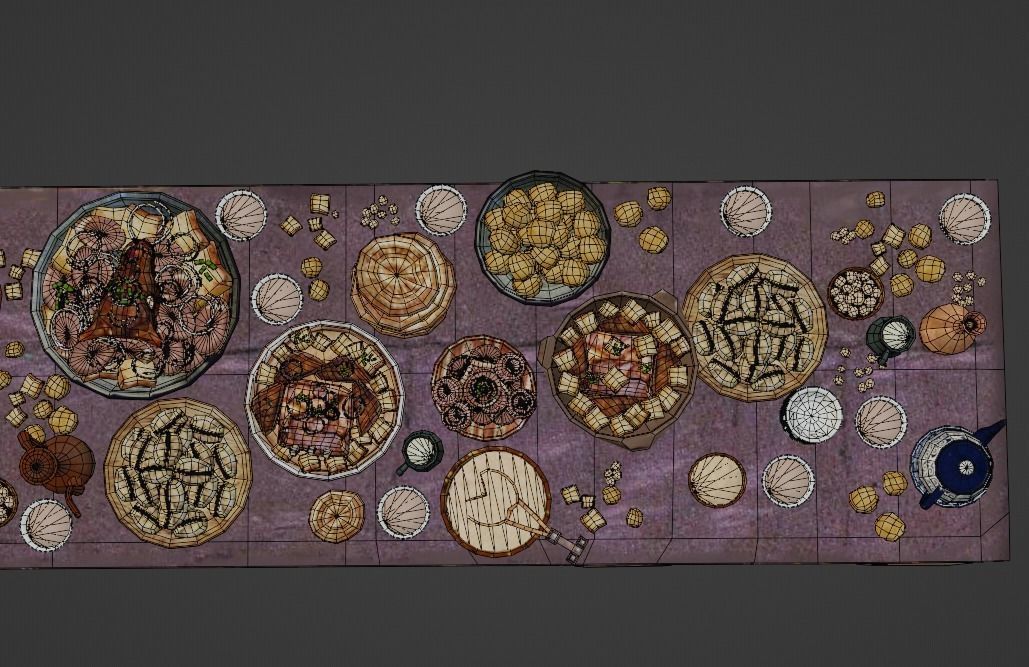 Dastarkhan 3 - Low Poly Game Ready table with food Low-poly 3D model_7
