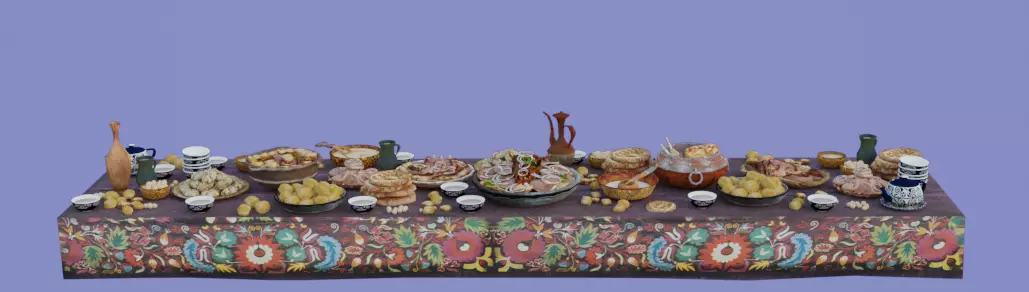 Dastarkhan 3 - Low Poly Game Ready table with food Low-poly 3D model_0