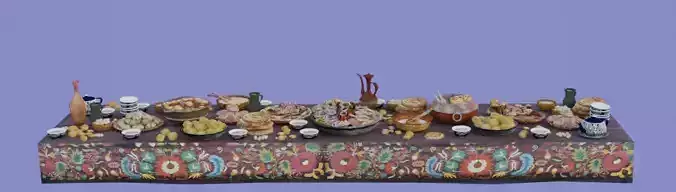 Dastarkhan 3 - Low Poly Game Ready table with food Low-poly 3D model
