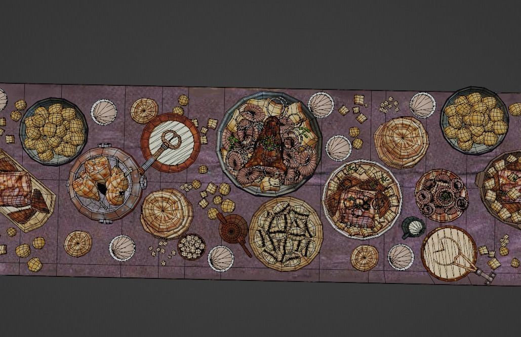 Dastarkhan 3 - Low Poly Game Ready table with food Low-poly 3D model_8