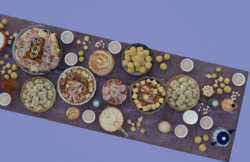 Dastarkhan 3 - Low Poly Game Ready table with food Low-poly 3D model_6