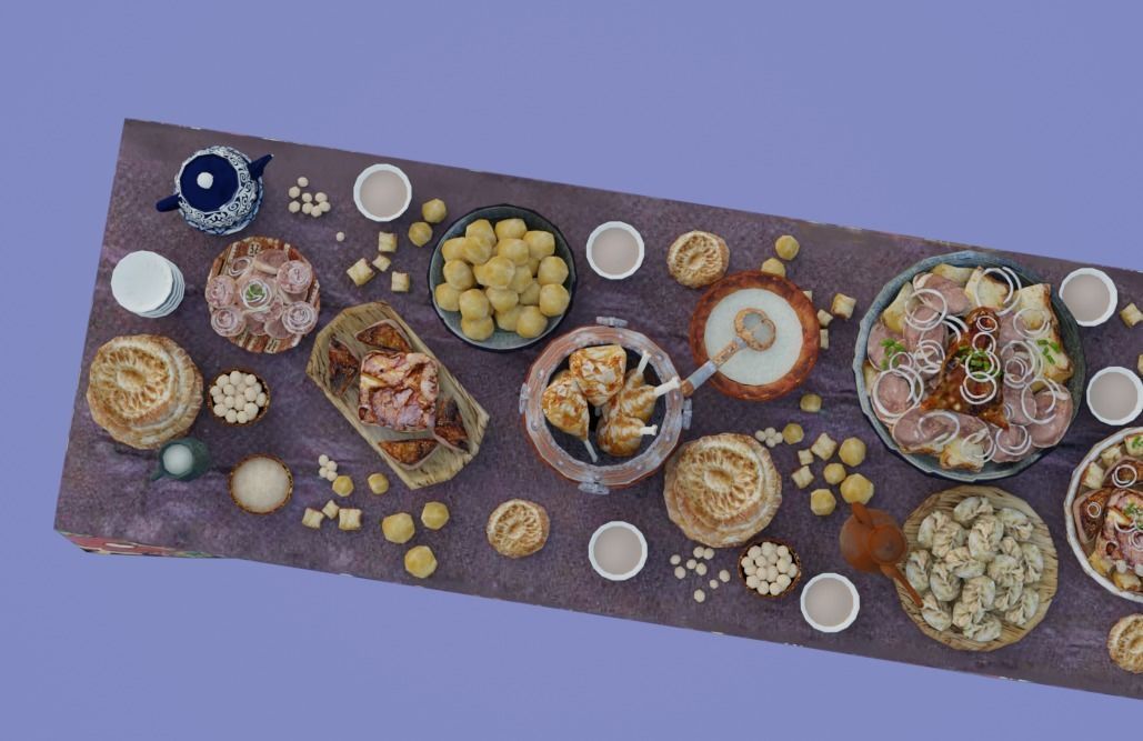 Dastarkhan 3 - Low Poly Game Ready table with food Low-poly 3D model_4