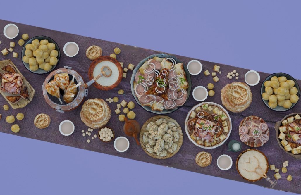 Dastarkhan 3 - Low Poly Game Ready table with food Low-poly 3D model_5