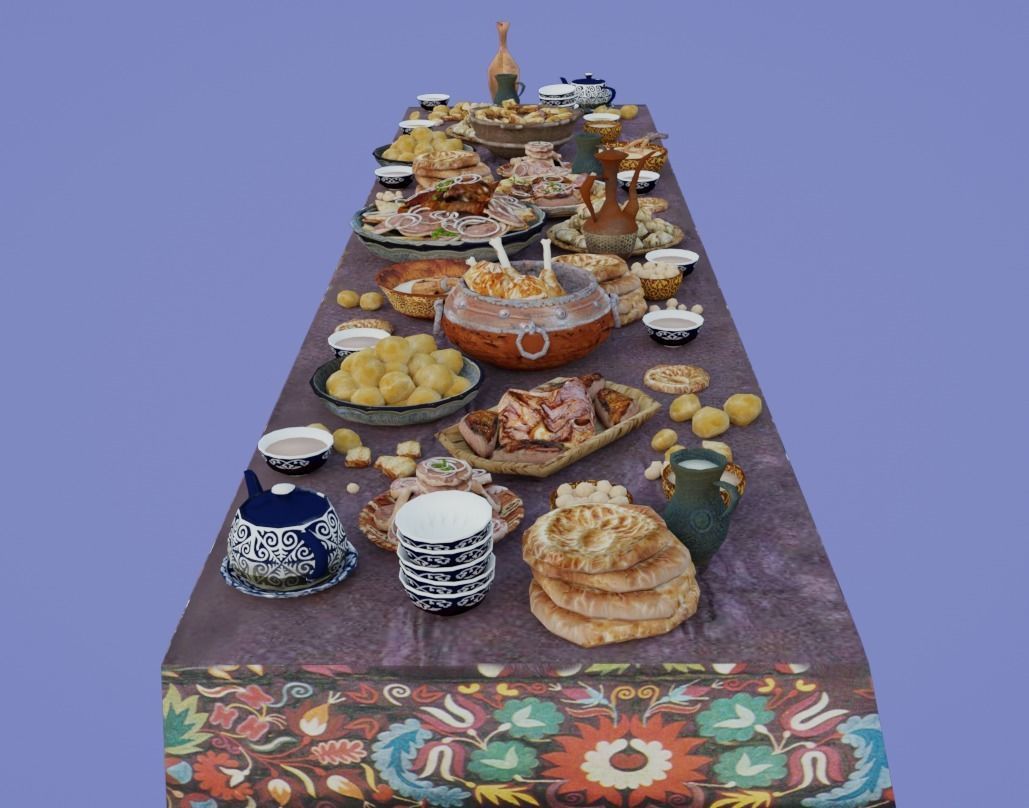 Dastarkhan 3 - Low Poly Game Ready table with food Low-poly 3D model_2