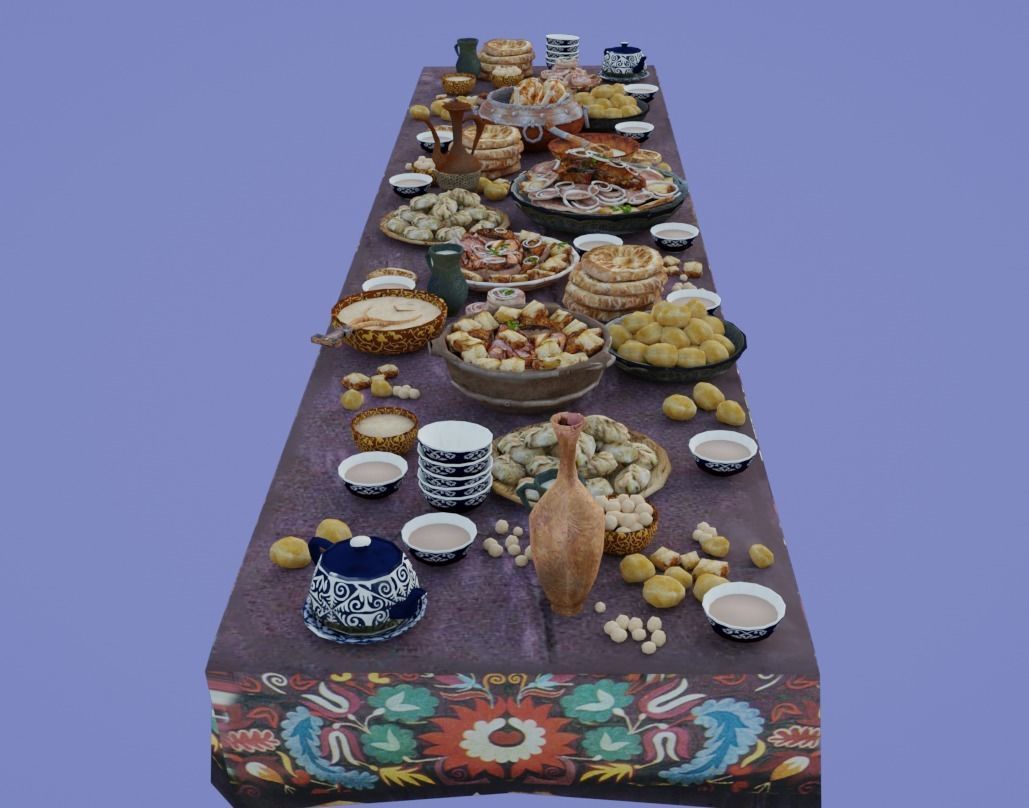 Dastarkhan 3 - Low Poly Game Ready table with food Low-poly 3D model_1