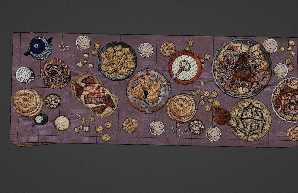 Dastarkhan 3 - Low Poly Game Ready table with food Low-poly 3D model_9