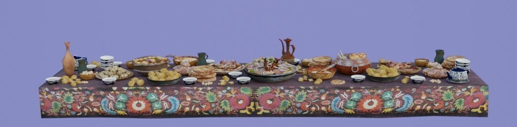 Dastarkhan 3 - Low Poly Game Ready table with food Low-poly 3D model_3