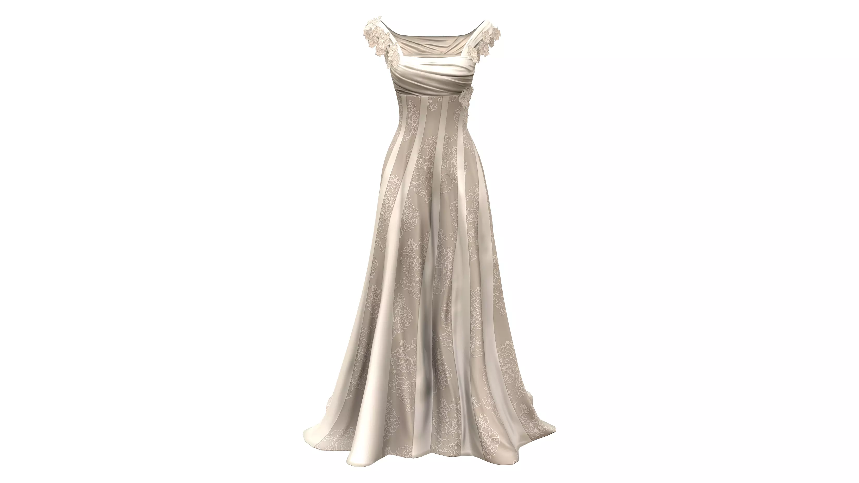 Flowers Off Shoulder Straps Chiffon Long Evening Dress Gown Low-poly 3D model