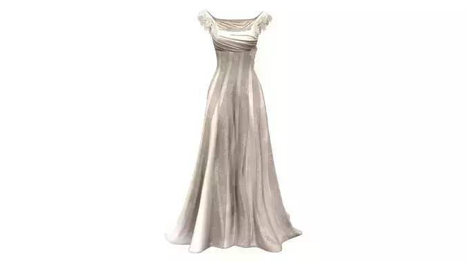 Flowers Off Shoulder Straps Chiffon Long Evening Dress Gown Low-poly 3D model