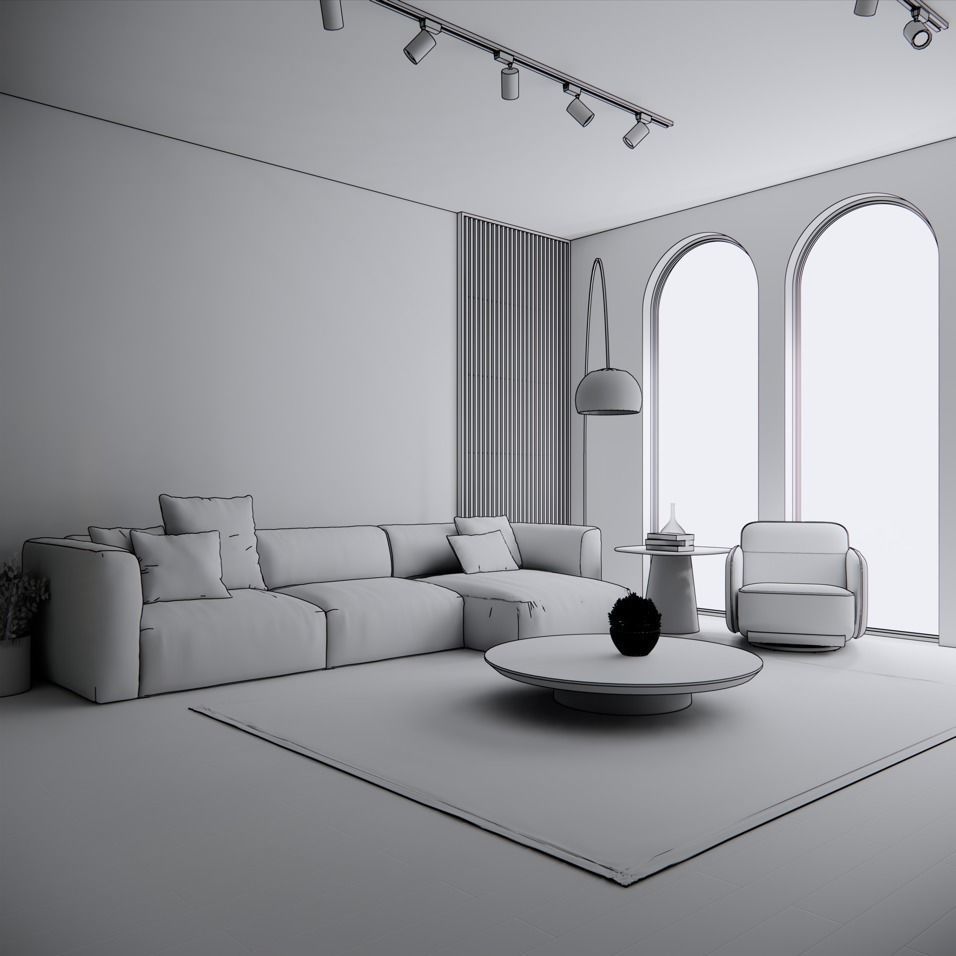 LIVING ROOM 001 3D MODEL AND SCENE JAPANDI INTERIORS 3D model_6