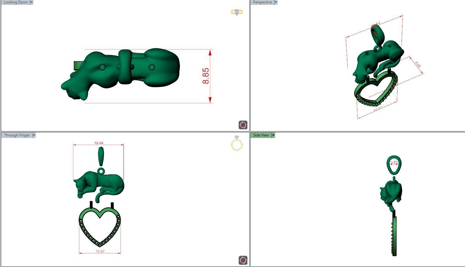 Pendant panther cat lion heart diamonds 3D print model_12