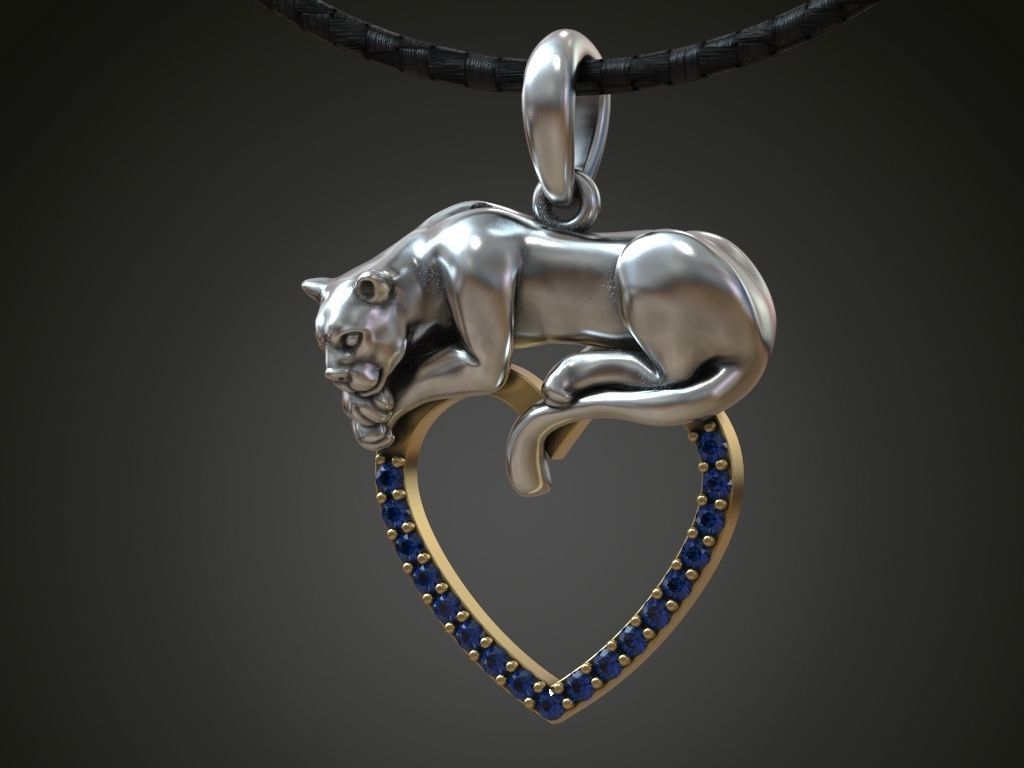 Pendant panther cat lion heart diamonds 3D print model_5