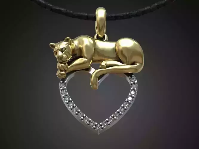 Pendant panther cat lion heart diamonds 3D print model