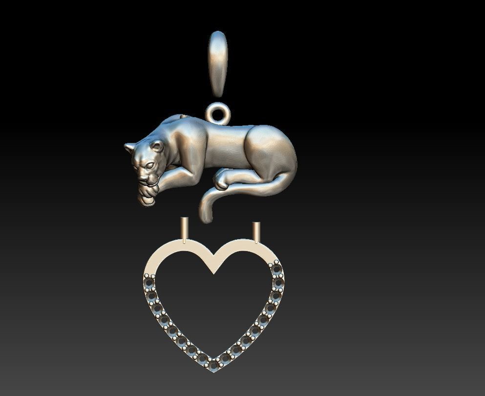 Pendant panther cat lion heart diamonds 3D print model_7