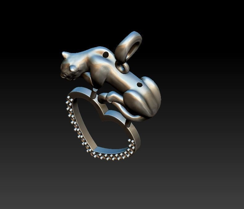 Pendant panther cat lion heart diamonds 3D print model_10