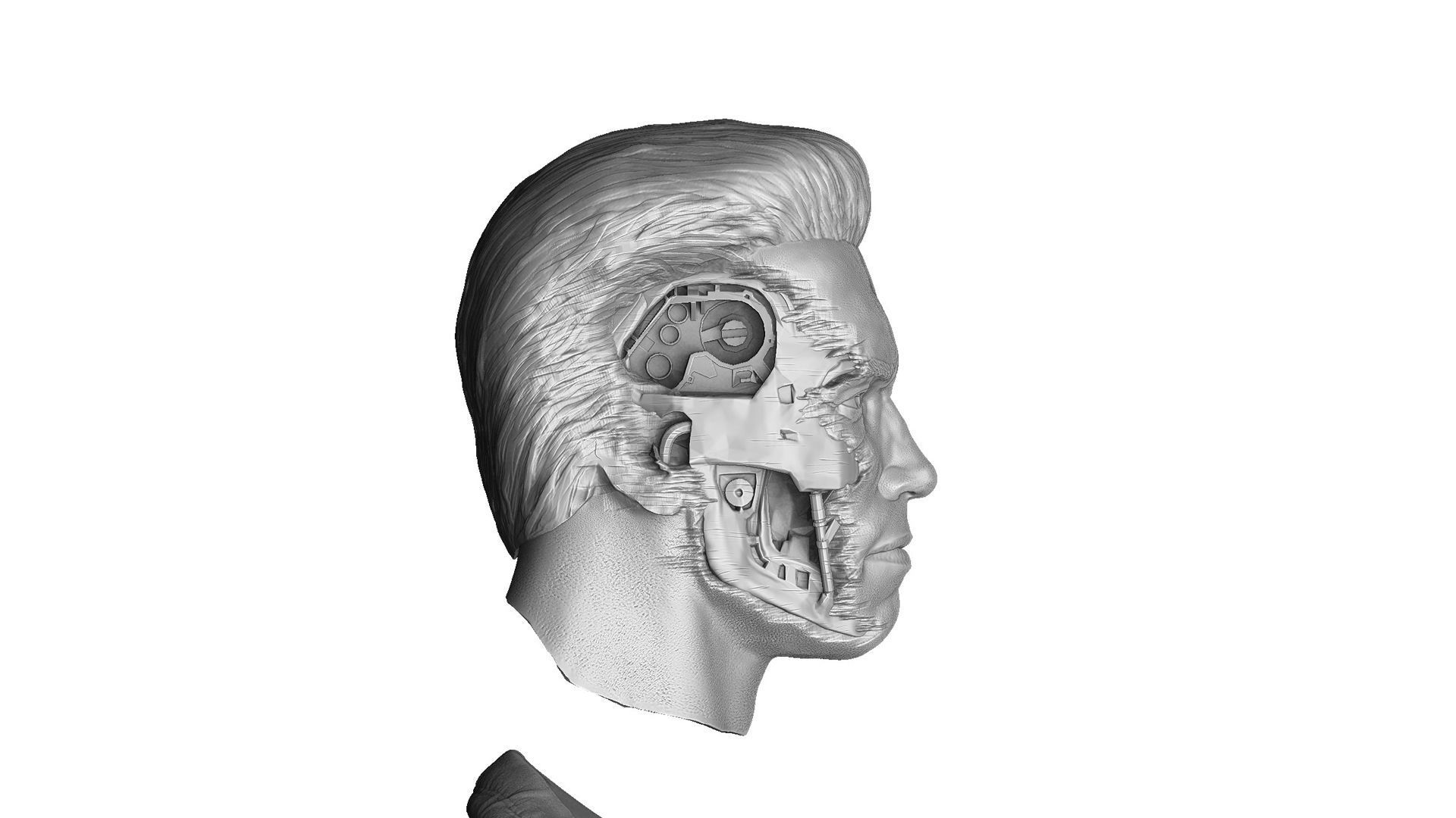 Terminator T-800 BUST 2 options for 3D printing STL 3D print model_6