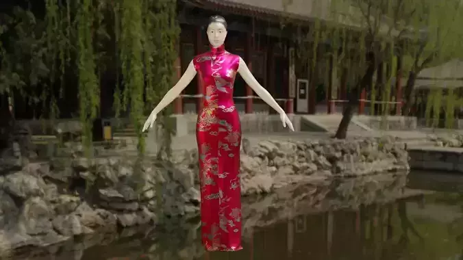 Chinese traditional embroidery cheongsam dress