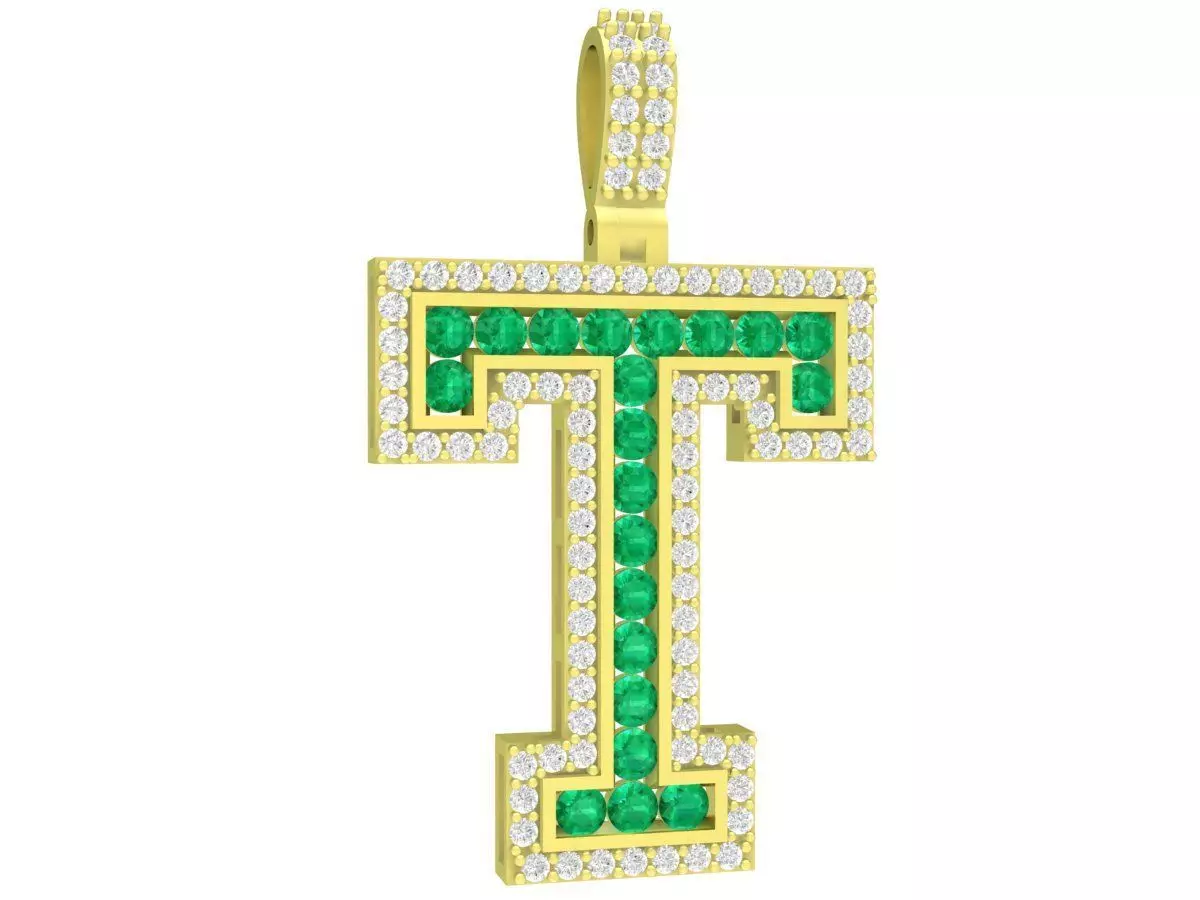 diamond letter T pendant 3914 3D print model_0