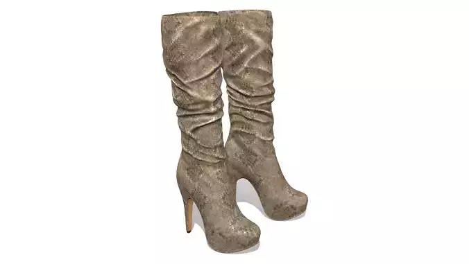 Snakeskin Wrinkled Mid Calf Boots
