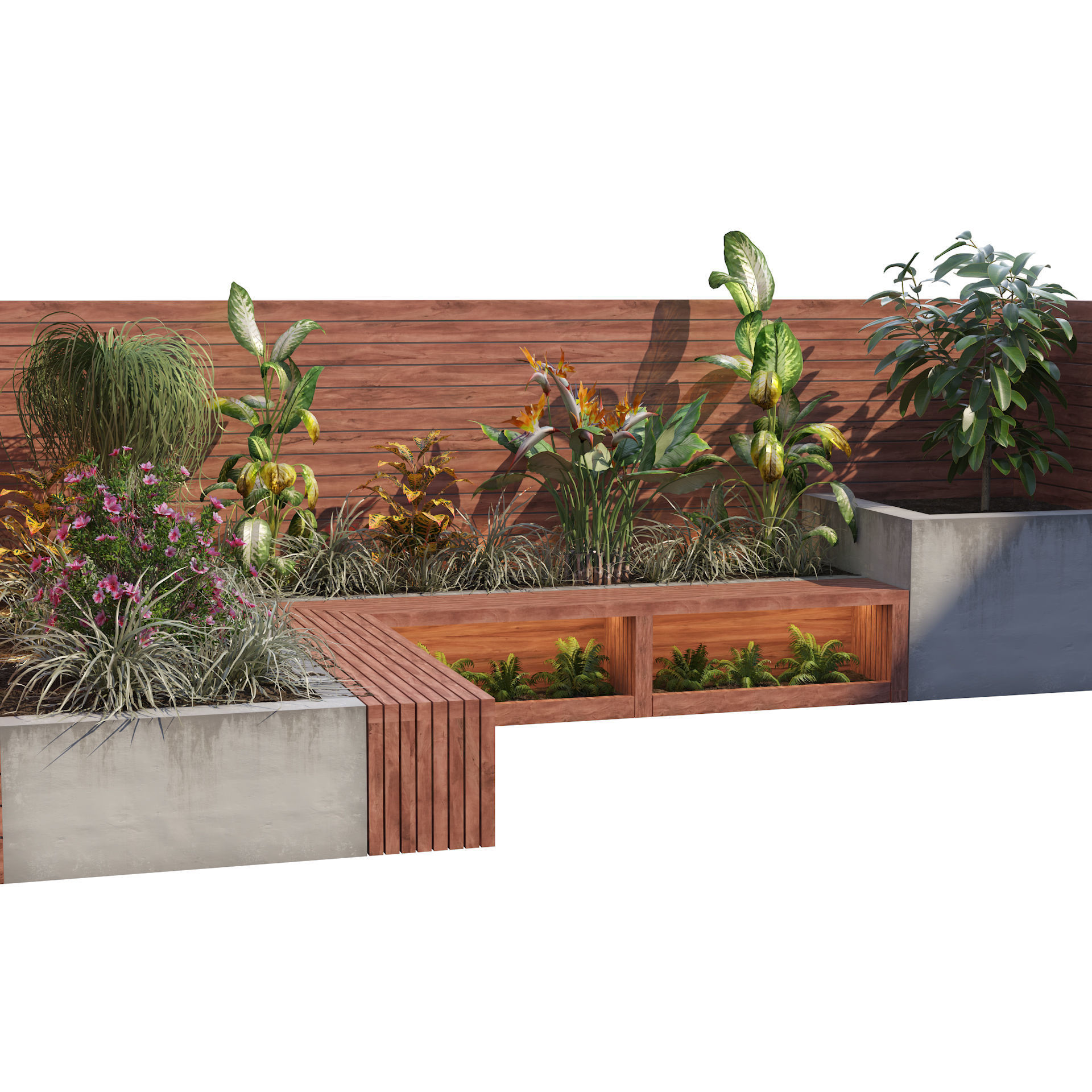 Corner bench seating with planter Low-poly 3D model_4