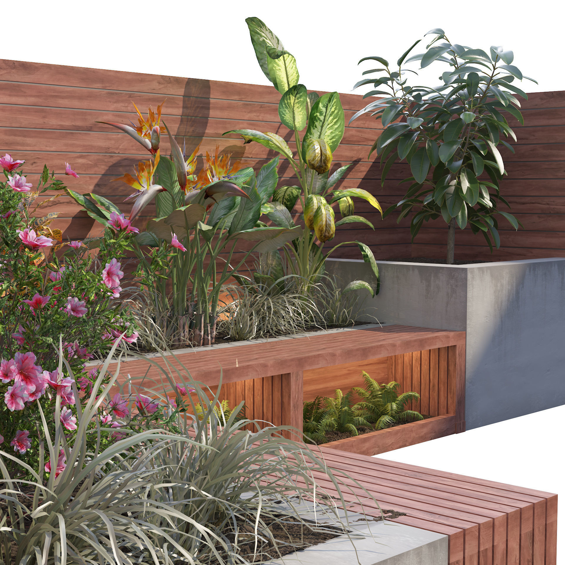 Corner bench seating with planter Low-poly 3D model_2