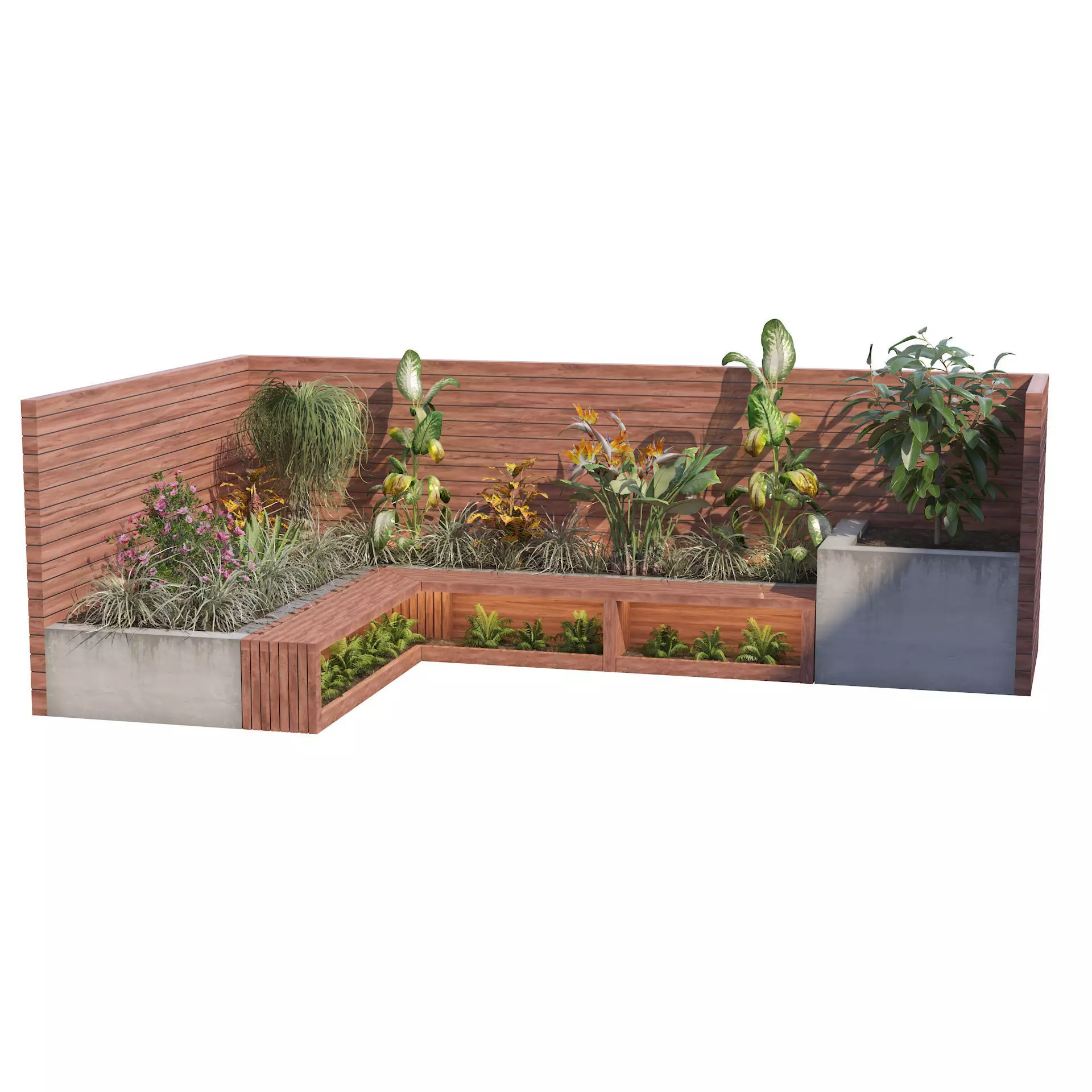 Corner bench seating with planter Low-poly 3D model_0