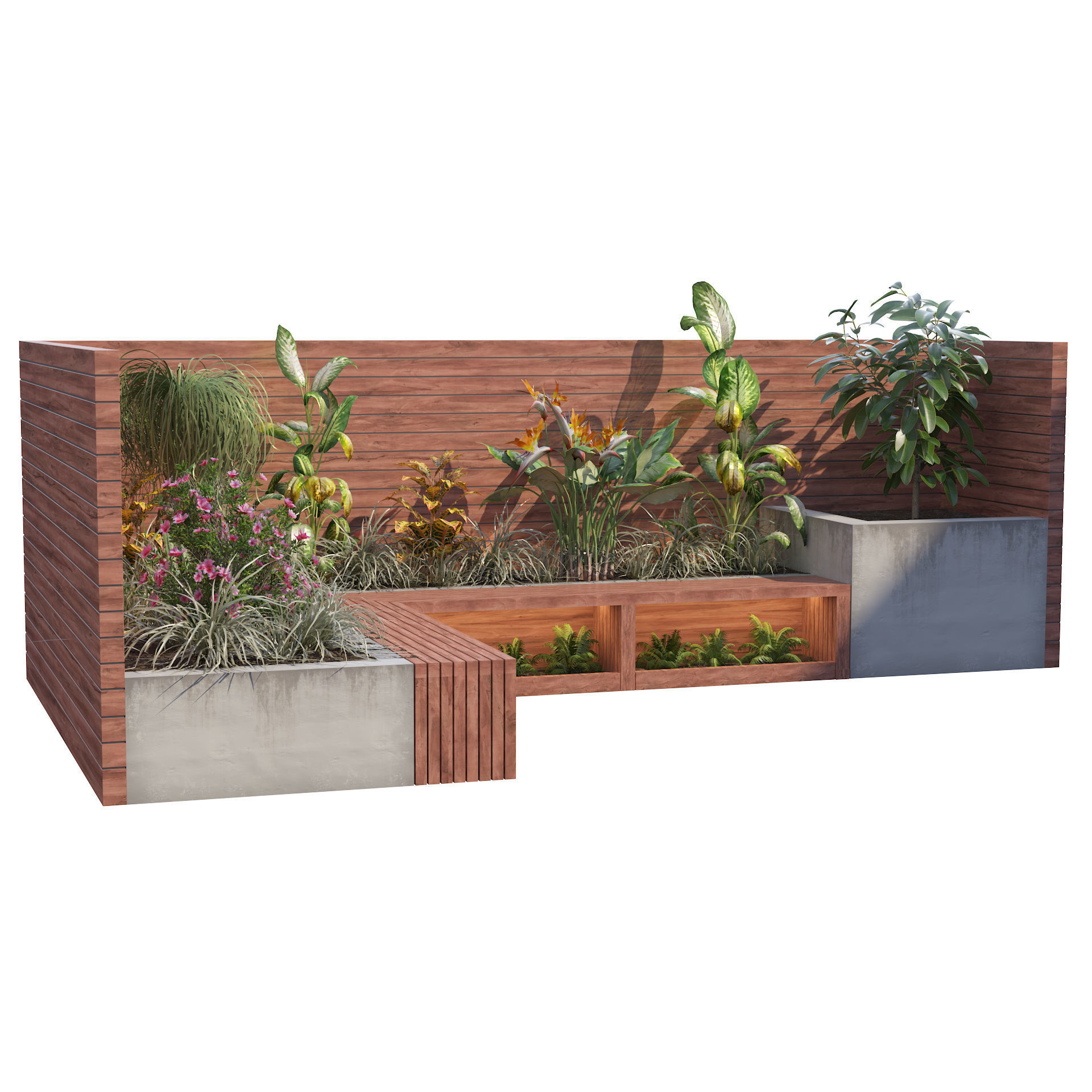 Corner bench seating with planter Low-poly 3D model_5