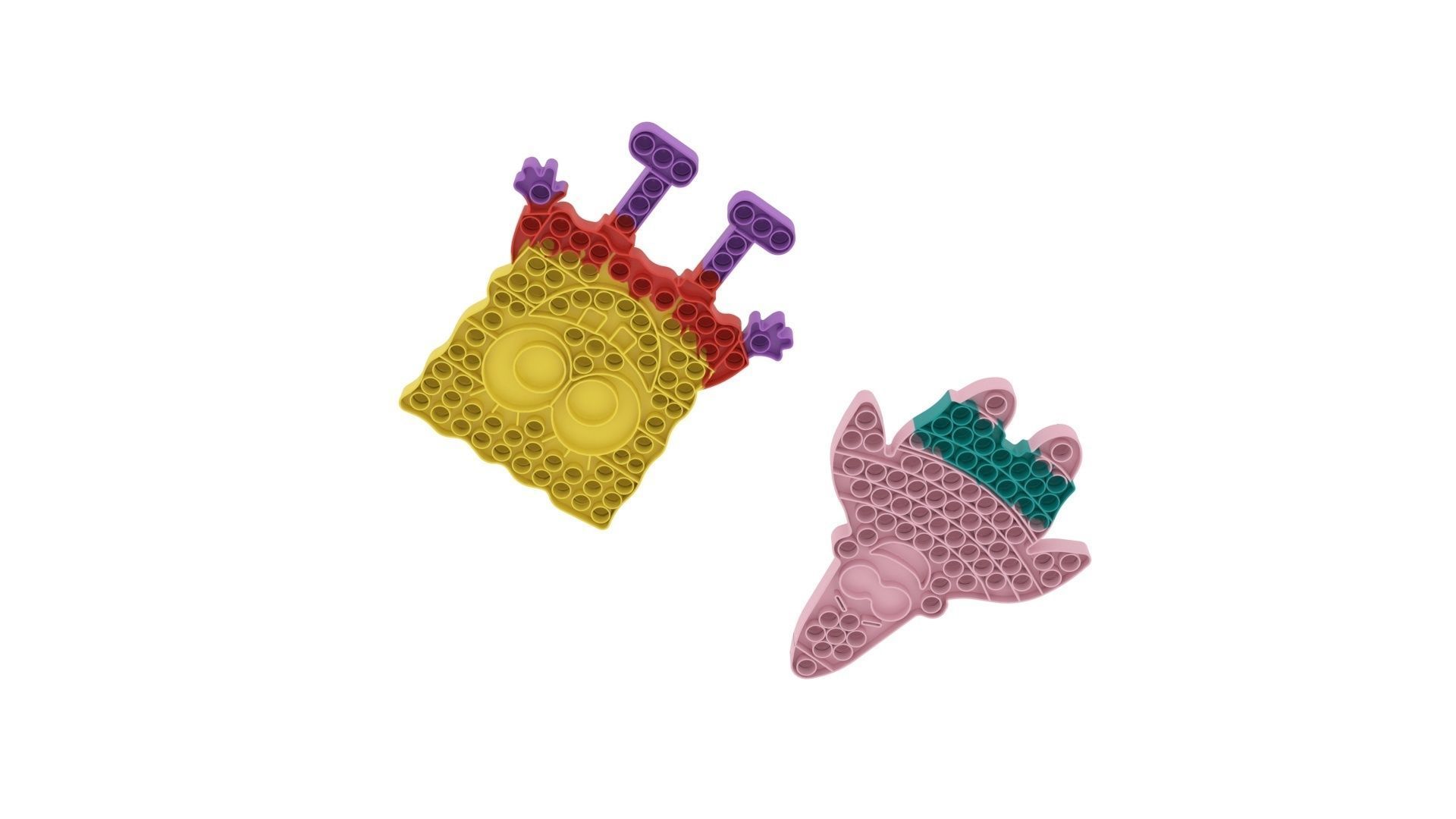 Spongebob and Patrick Pop It Fidget Toys Set 3D model_7