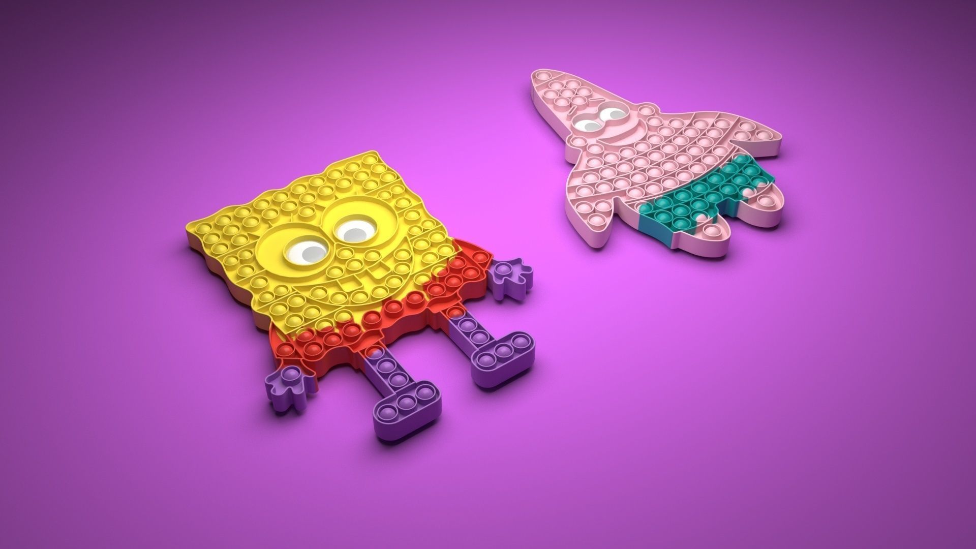 Spongebob and Patrick Pop It Fidget Toys Set 3D model_21