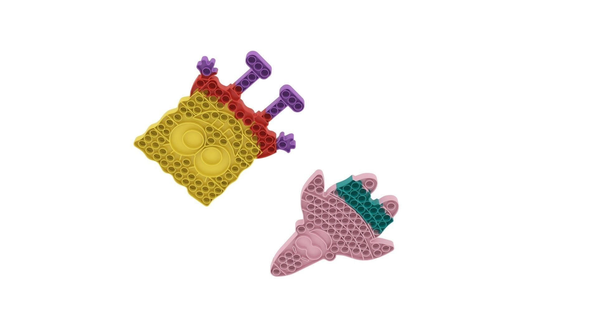 Spongebob and Patrick Pop It Fidget Toys Set 3D model_4