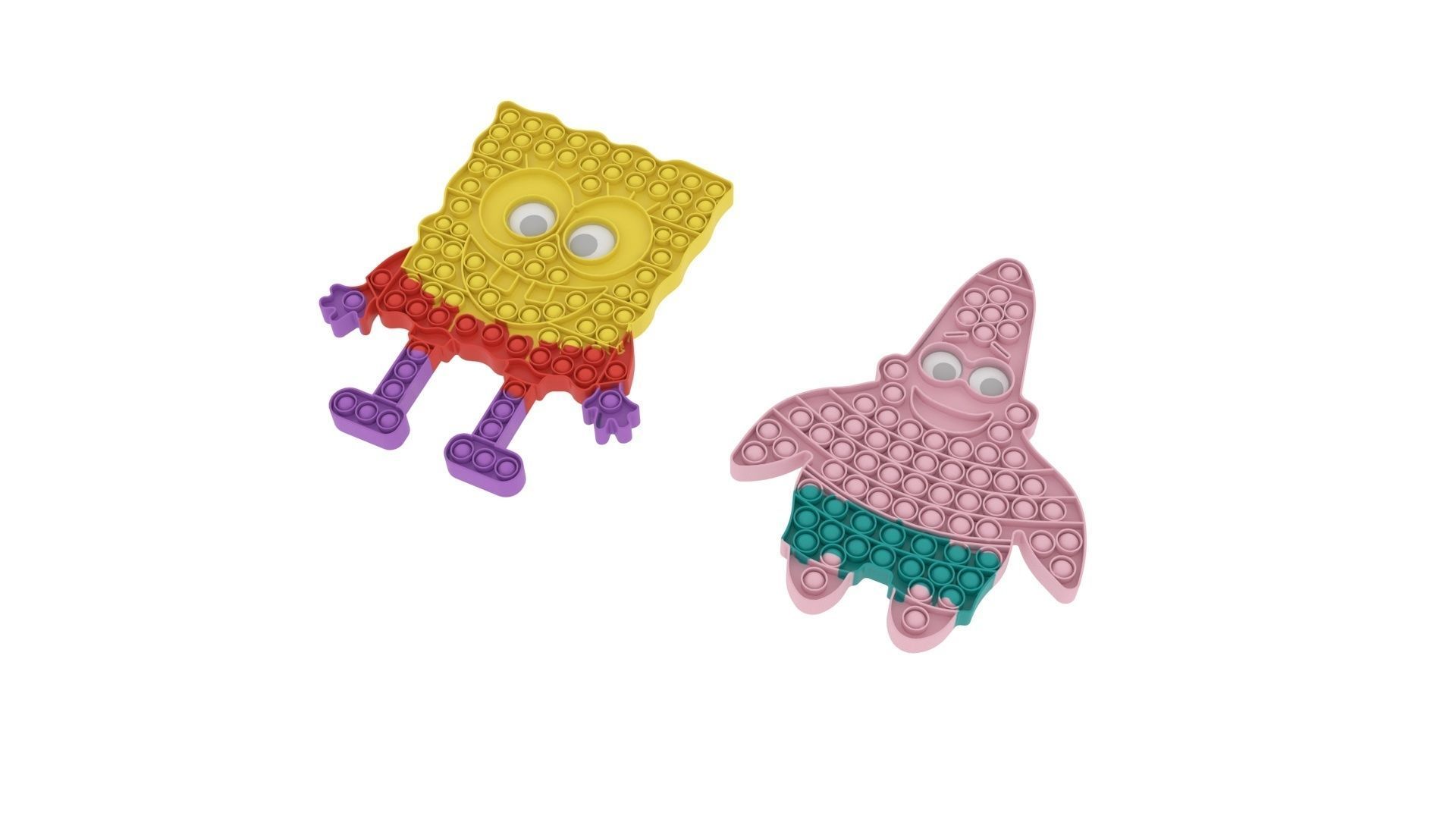 Spongebob and Patrick Pop It Fidget Toys Set 3D model_1