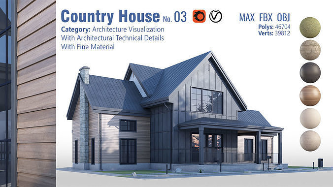 Country House No 03 Low-poly 3D model