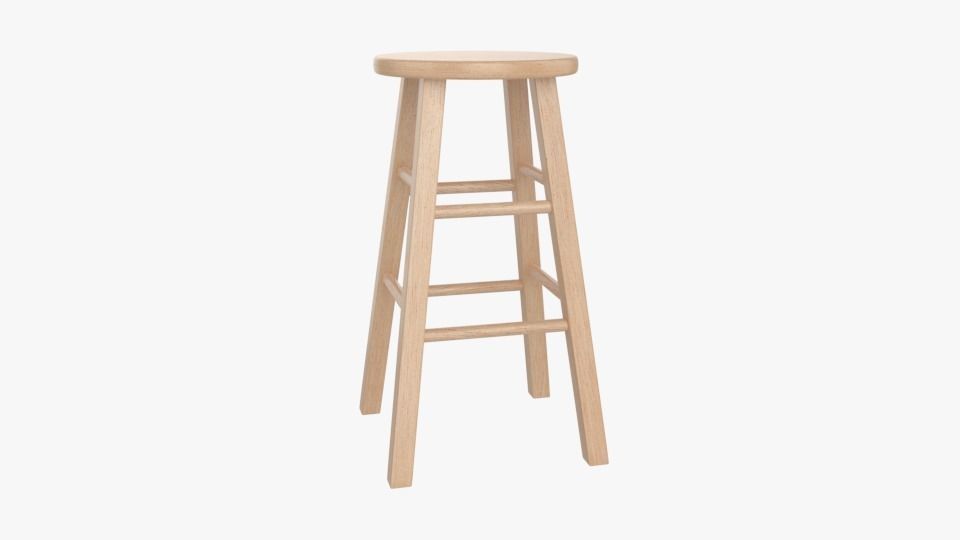 Wooden Stool 3D model_3