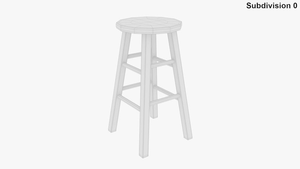 Wooden Stool 3D model_6