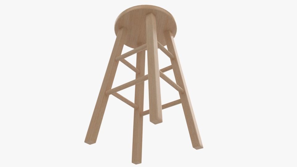 Wooden Stool 3D model_2